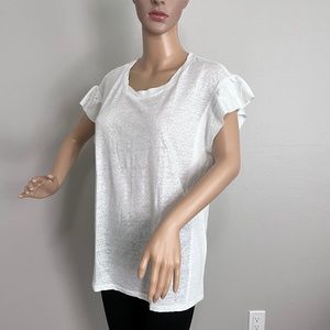 Michael Kors Women’s White Ruffle Sleeve Crew Neck Top size L